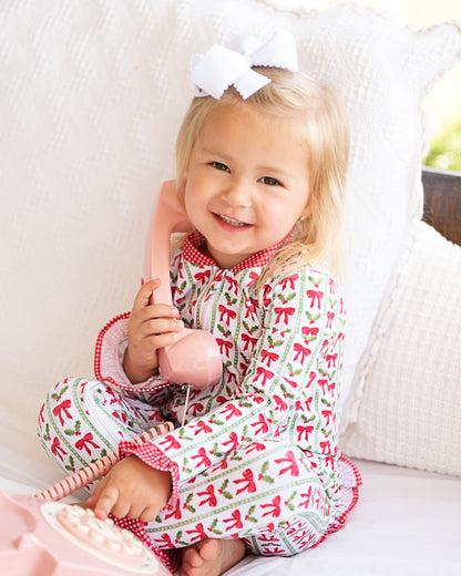 Holly And Bow Knit Zipper Pajamas