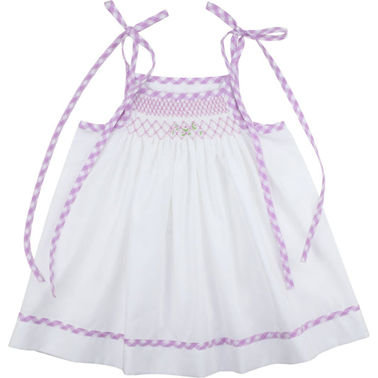 Lavender Smocked Shoulder Tie Dress