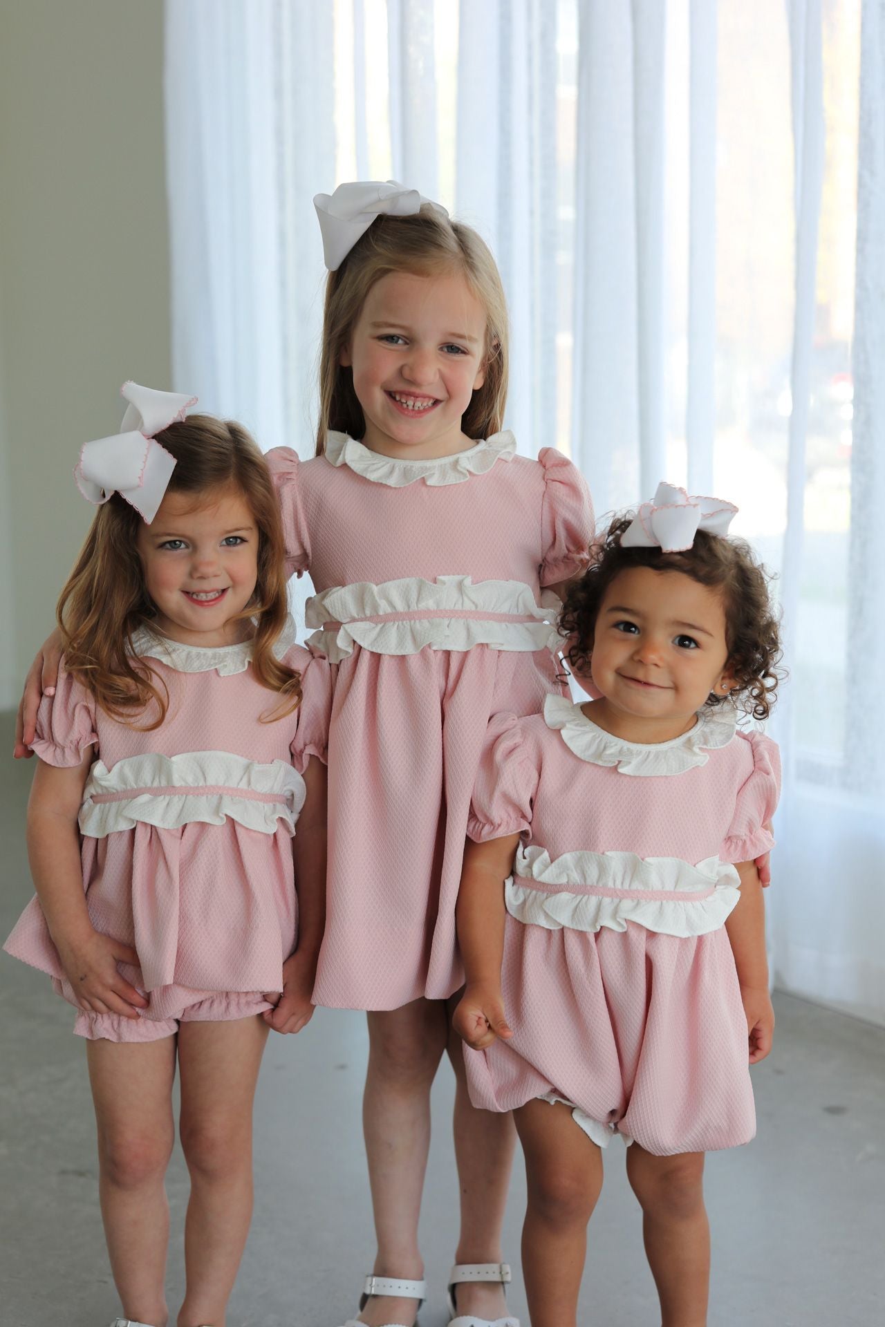 Pink And White Honeycomb Ruffle Dress