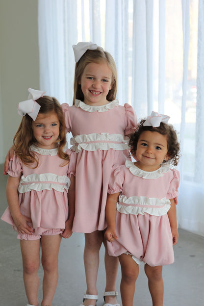 Pink And White Honeycomb Ruffle Dress