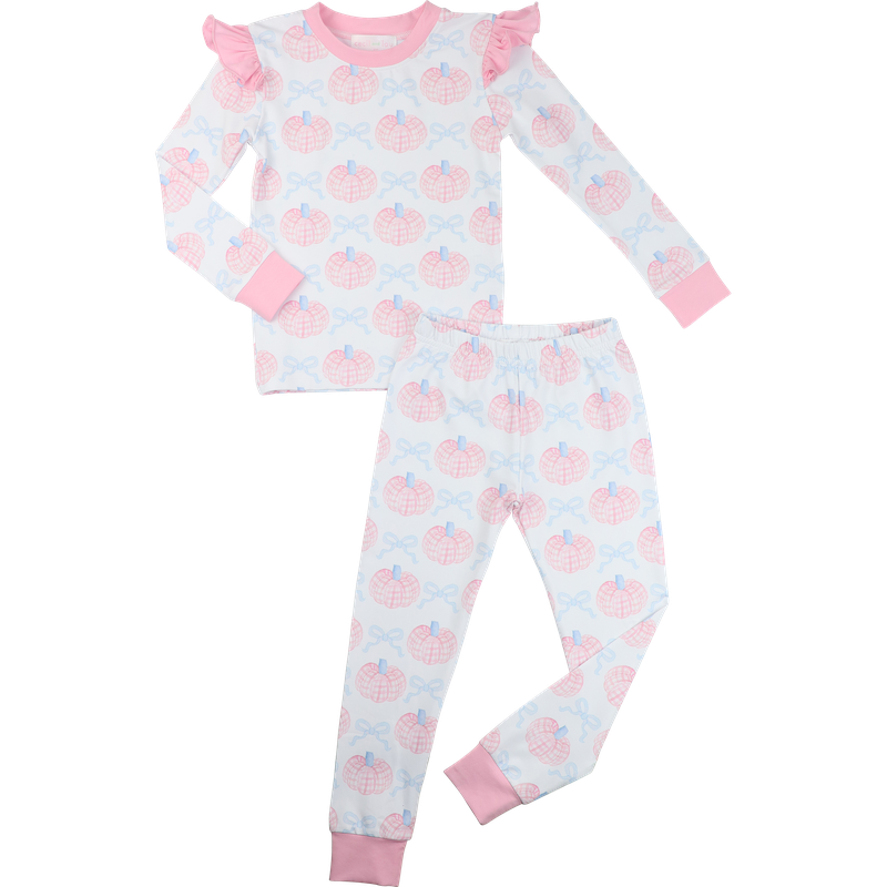 Pink And Blue Knit Bow And Pumpkin Pajamas