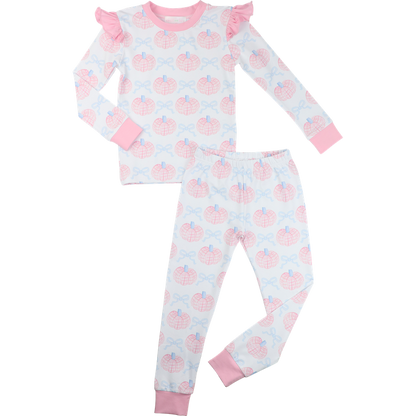 Pink And Blue Knit Bow And Pumpkin Pajamas