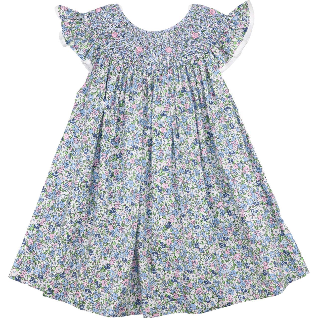 Blue And Pink Smocked Floral Dress