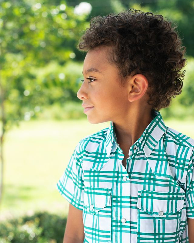 Green Plaid Pearl Snap Shirt