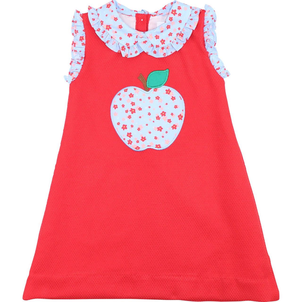 Red And Blue Floral Applique Apple Dress