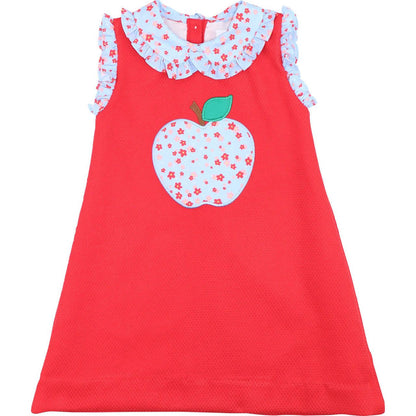 Red And Blue Floral Applique Apple Dress