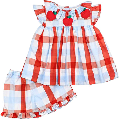 Red And Blue Plaid Apple Short Set