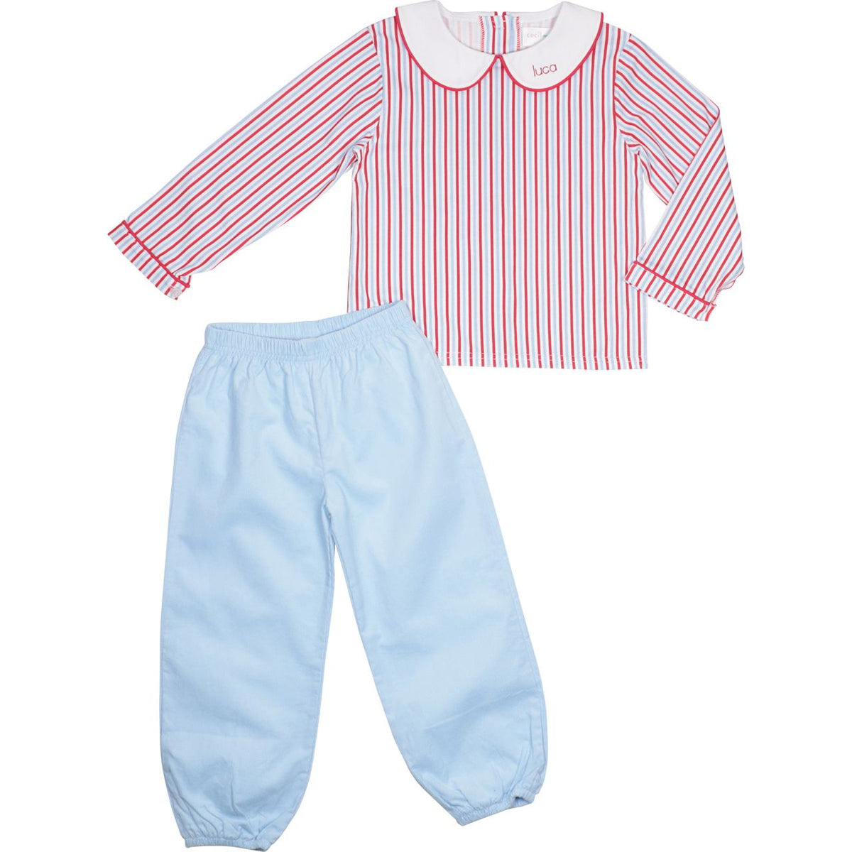 Red And Blue Striped Knit Ankle Pant Set