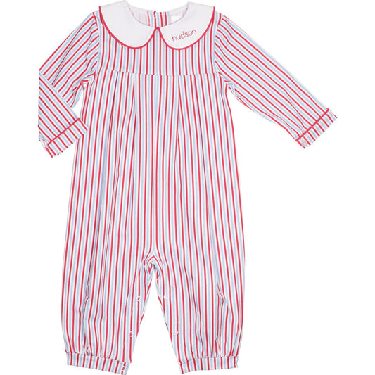 Red And Blue Striped Knit Long Romper