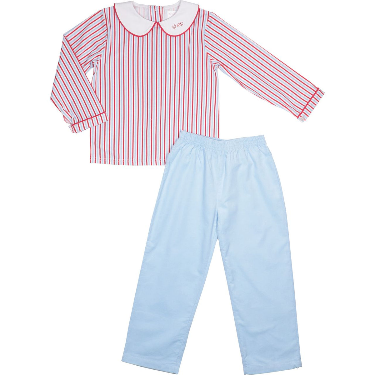 Red And Blue Striped Knit Pant Set