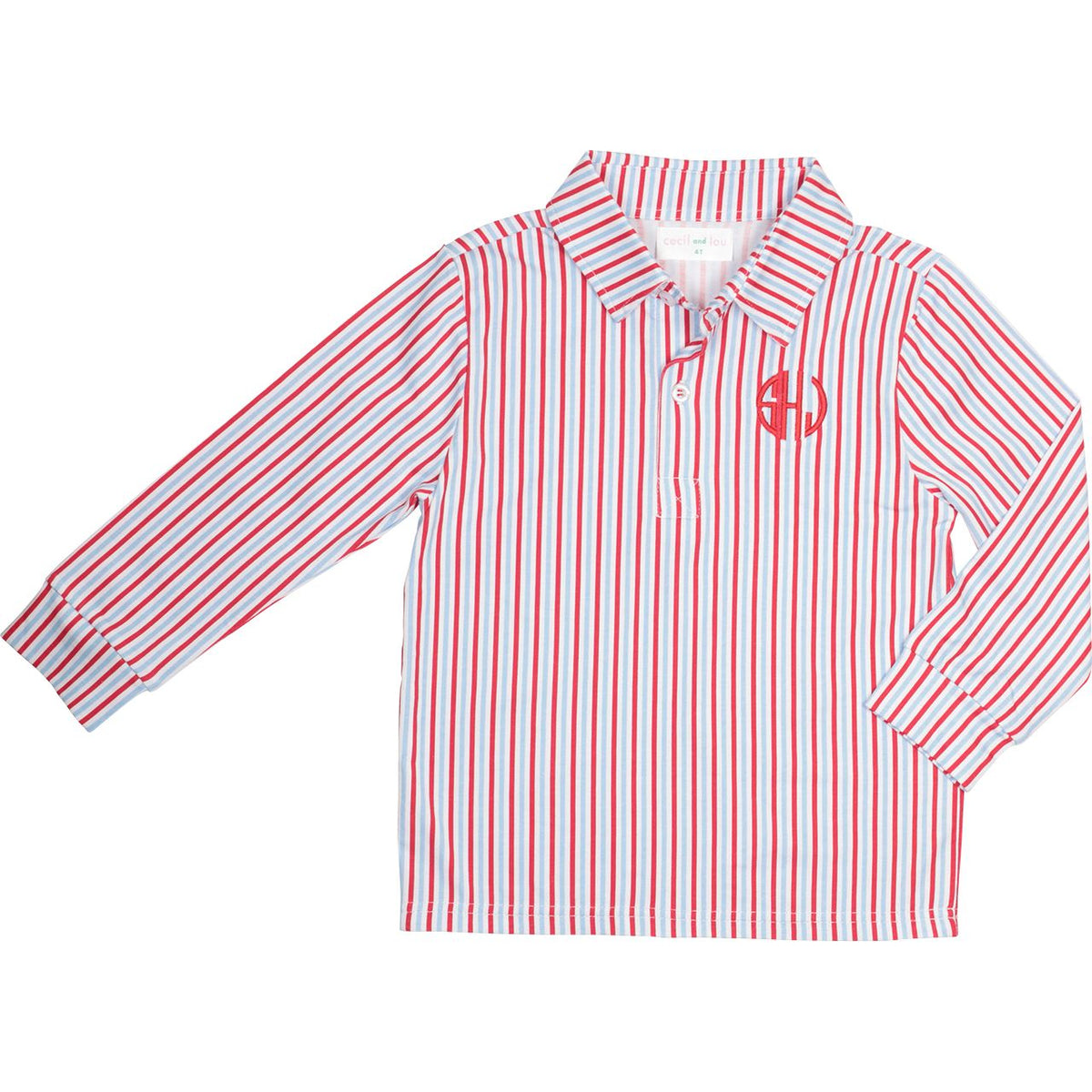 Red And Blue Striped Knit Polo