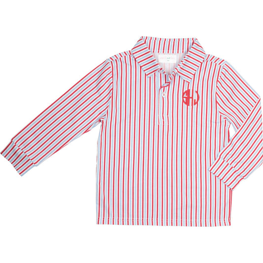 Red And Blue Striped Knit Polo