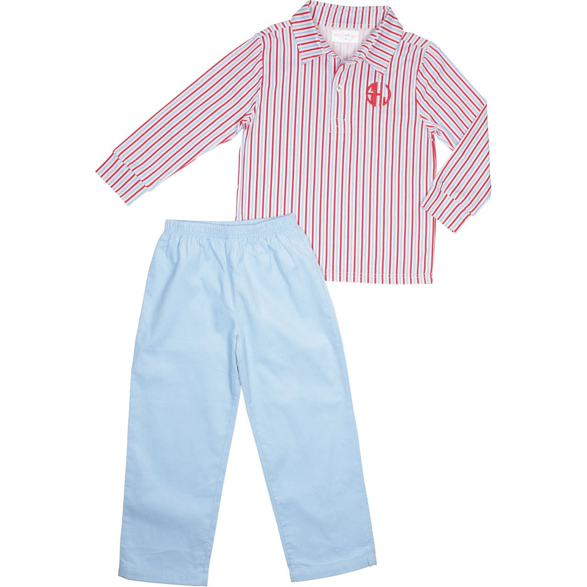 Red And Blue Striped Polo Pant Set