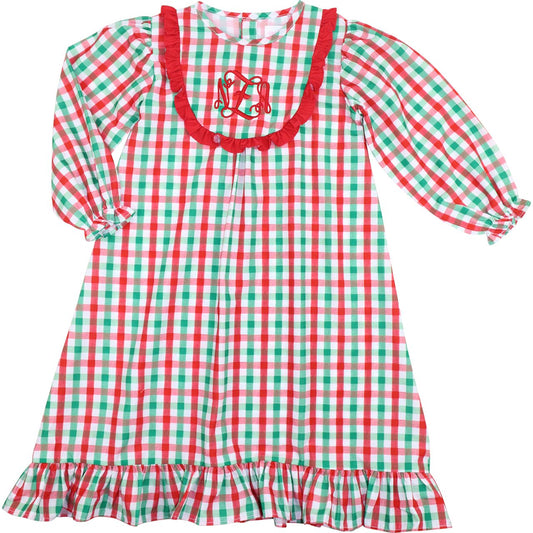 Red And Green Check Bib Night Gown
