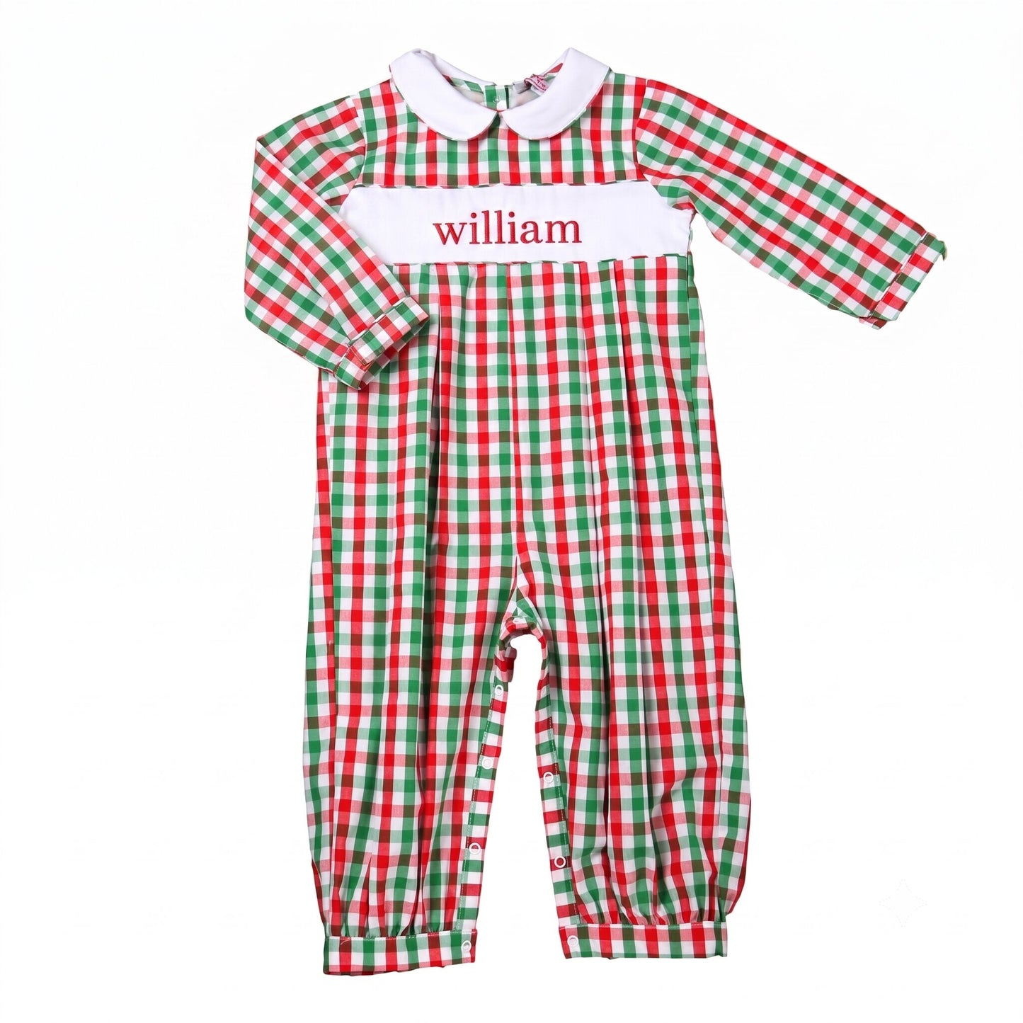 Red And Green Check Insert Long Romper