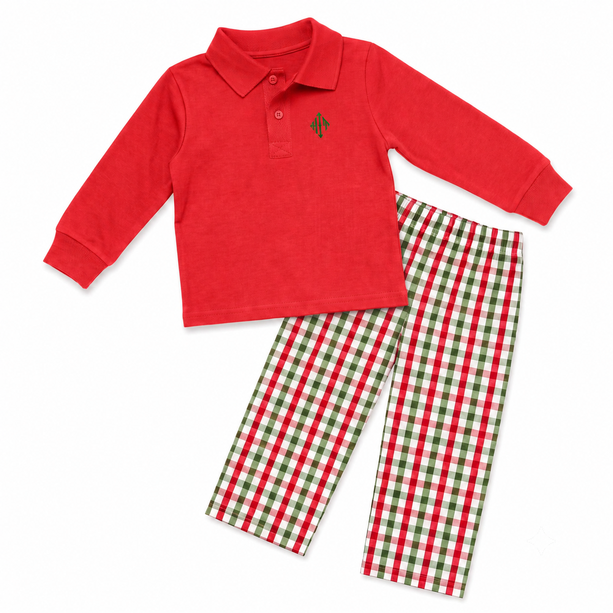 Red And Green Check Polo Pant Set