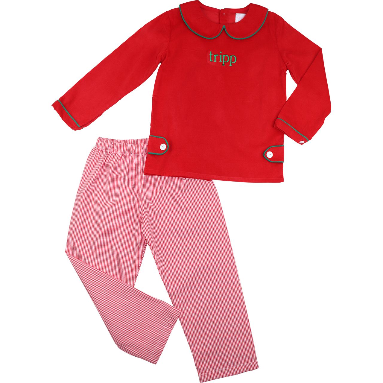 Red And Green Corduroy Gingham Pant Set