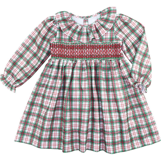 Red And Green Corduroy Plaid Smocked Dress