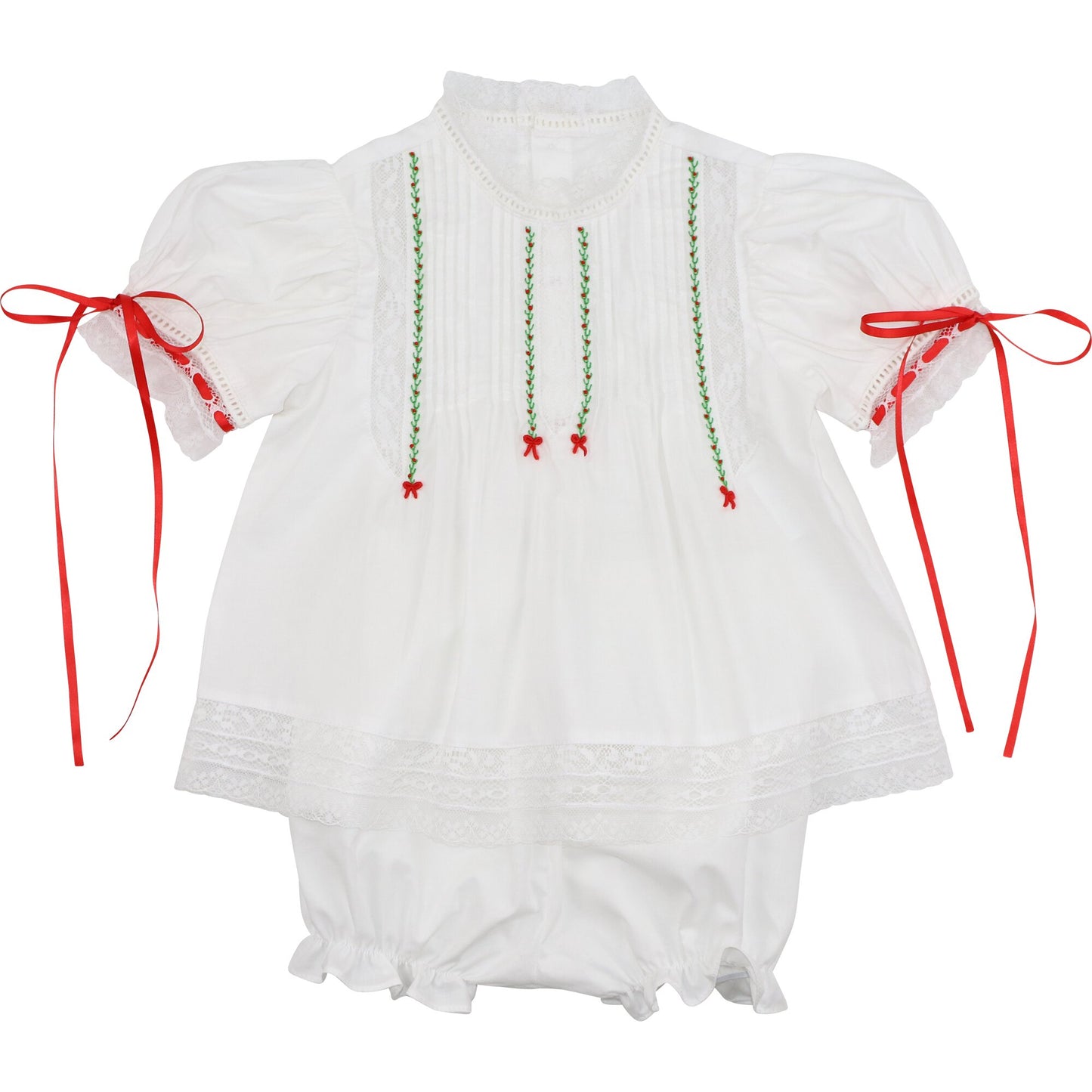 Red And Green Embroidered Heirloom Bloomer Set