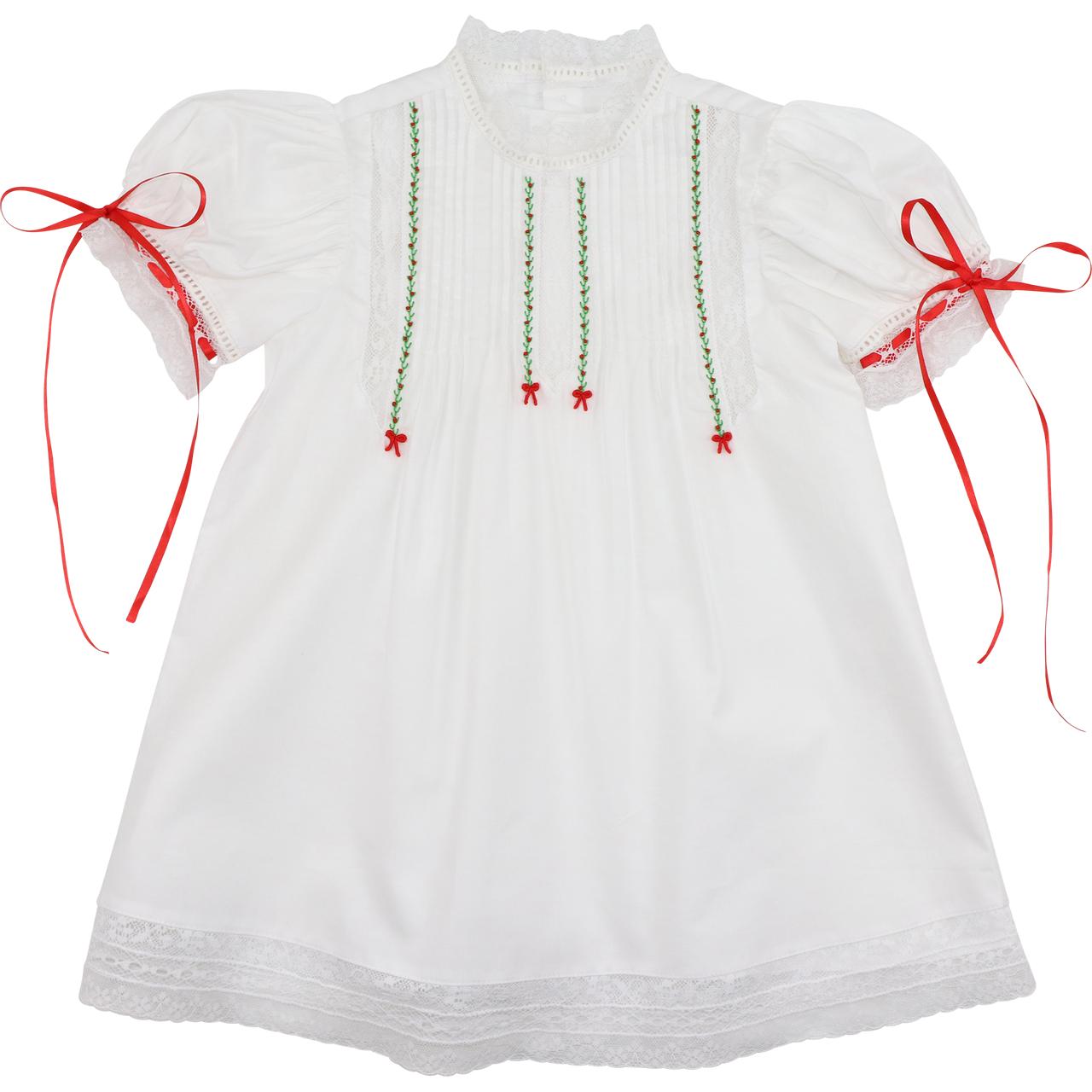 Red And Green Embroidered Heirloom Dress
