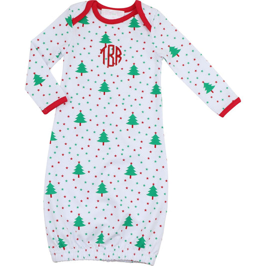 Red And Green Knit Holiday Print Baby Gown