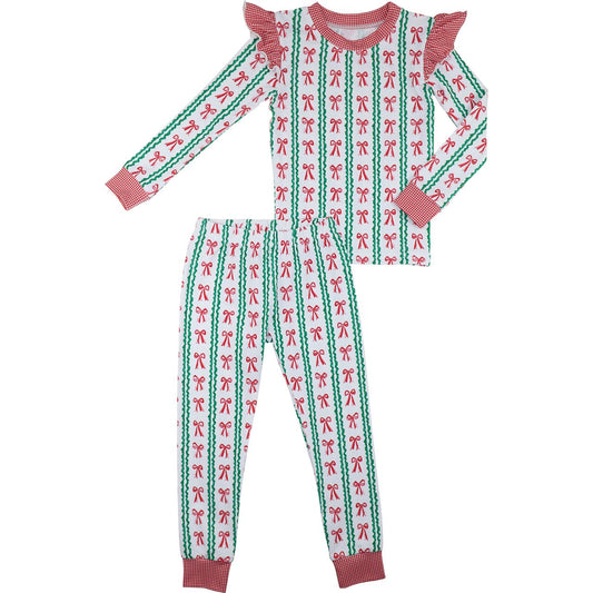 Red And Green Knit Ribbon And Bow Pajamas