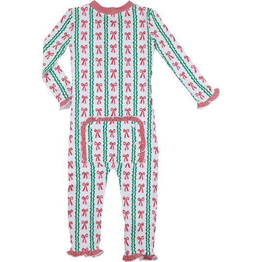 Red And Green Knit Ribbon And Bow Zipper Pajamas