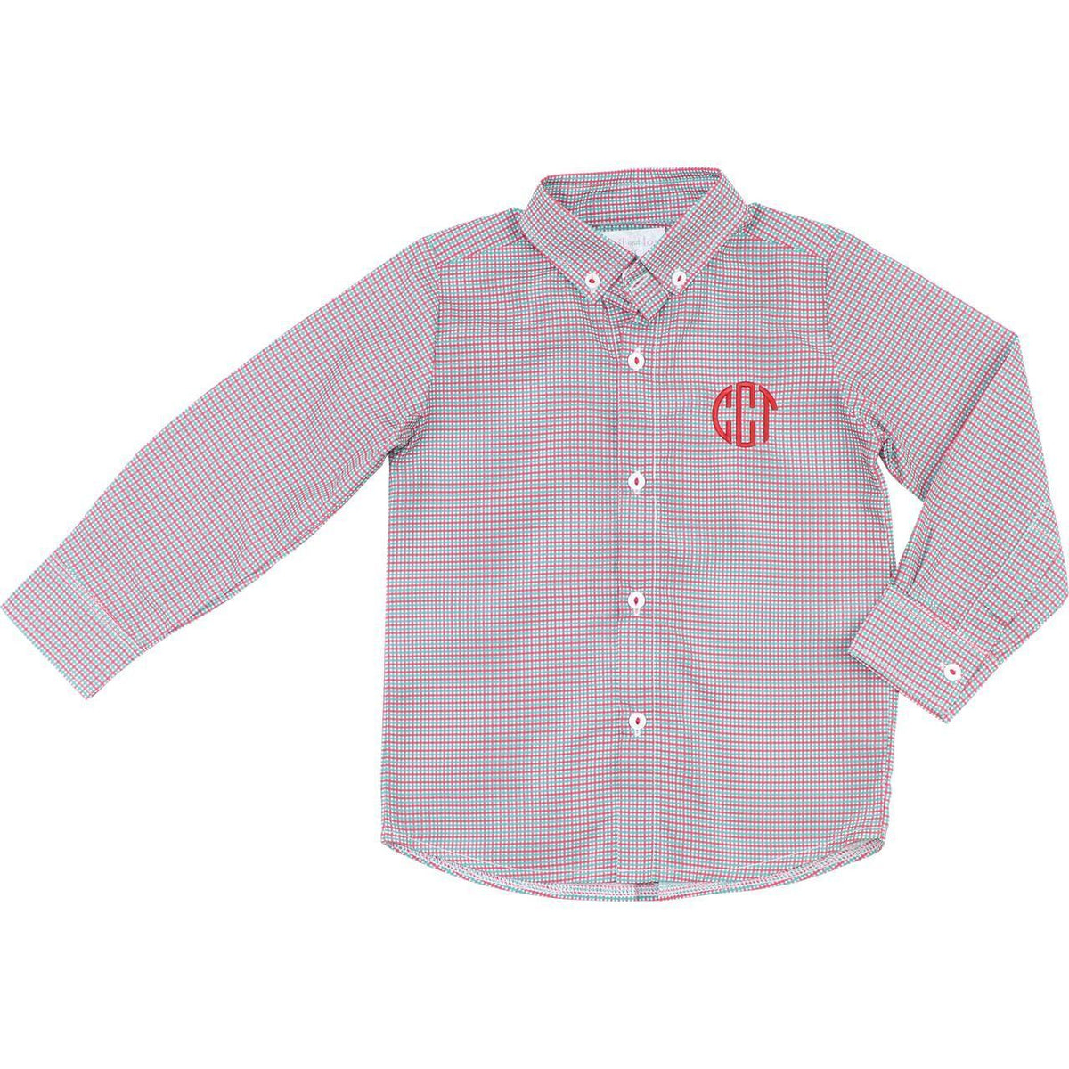 Red And Green Micro Gingham Button Down Shirt
