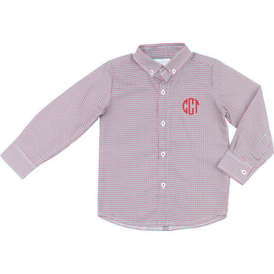 Red And Green Micro Gingham Button Down Shirt