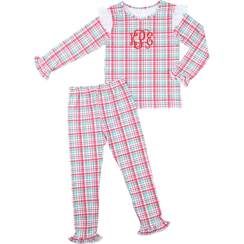 Red And Green Plaid Knit Eyelet Pajamas