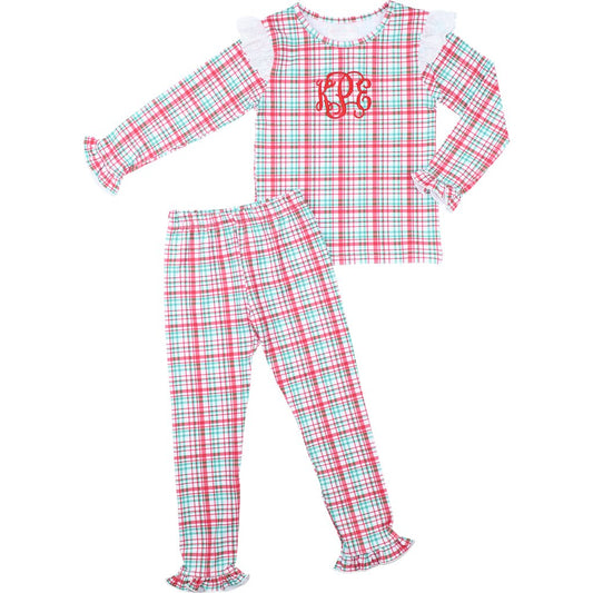 Red And Green Plaid Knit Eyelet Pajamas