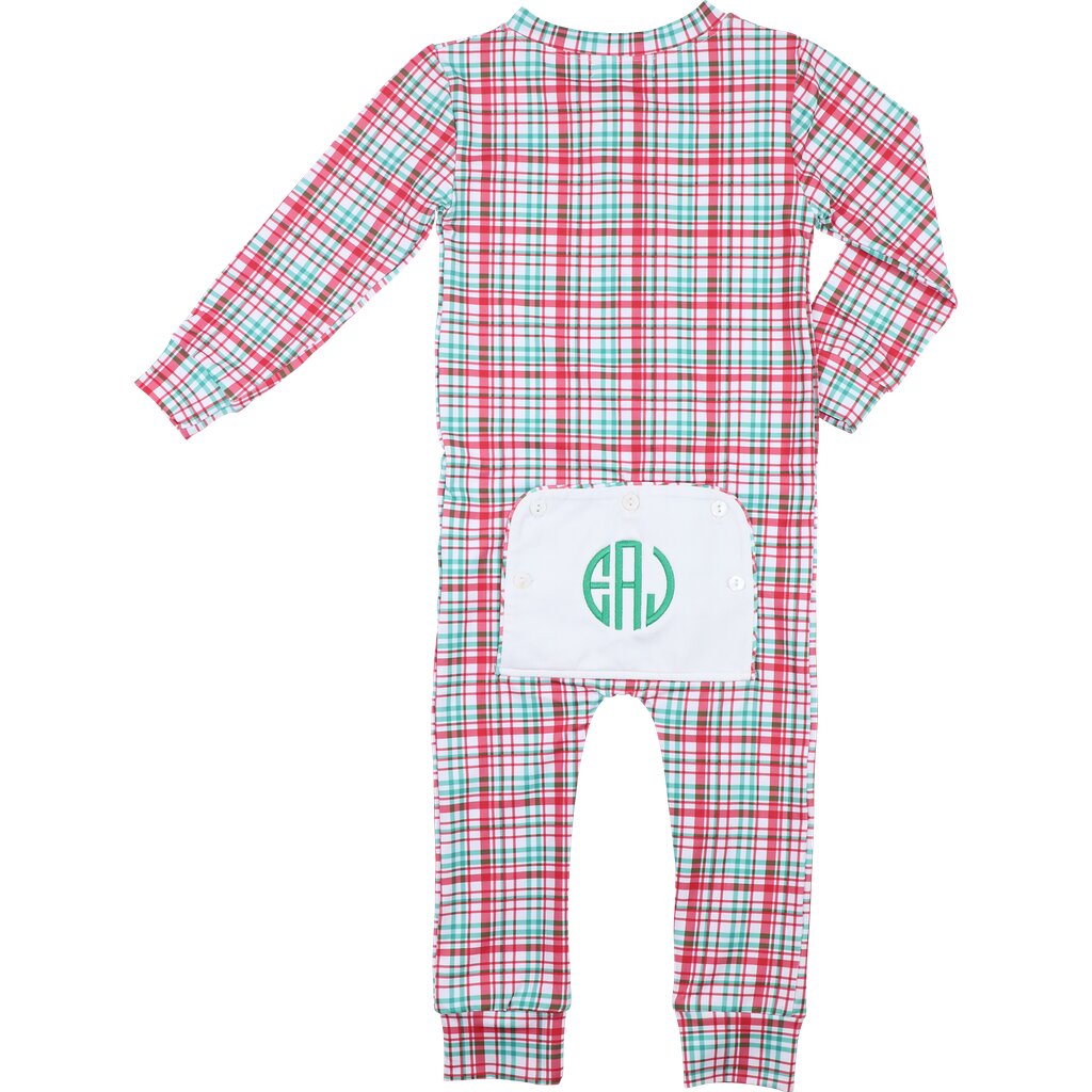 Red And Green Plaid Knit Zipper Pajamas- back