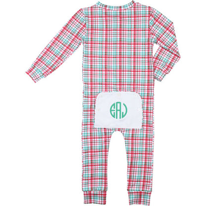 Red And Green Plaid Knit Zipper Pajamas- back
