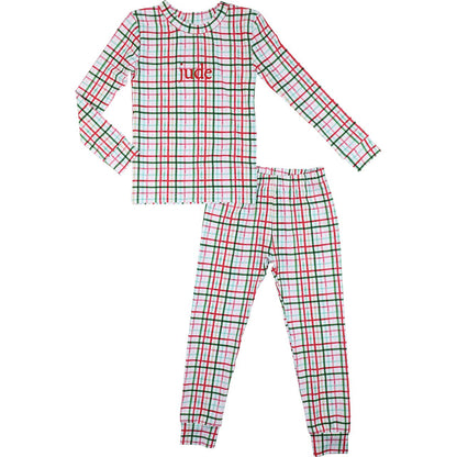 Red And Green Plaid Windowpane Knit Pajamas
