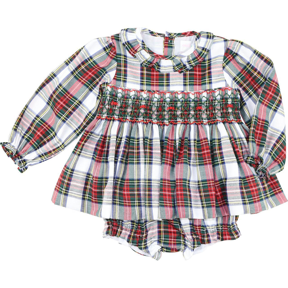 Red And Green Tartan Smocked Diaper Set