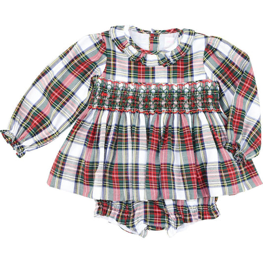 Red And Green Tartan Smocked Diaper Set