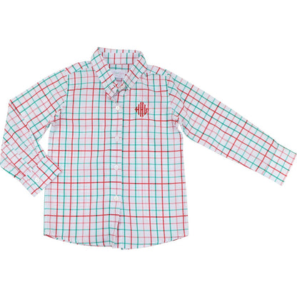 Red And Green Windowpane Button Down Shirt