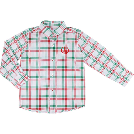 Red And Green Windowpane Check Button Down Polo