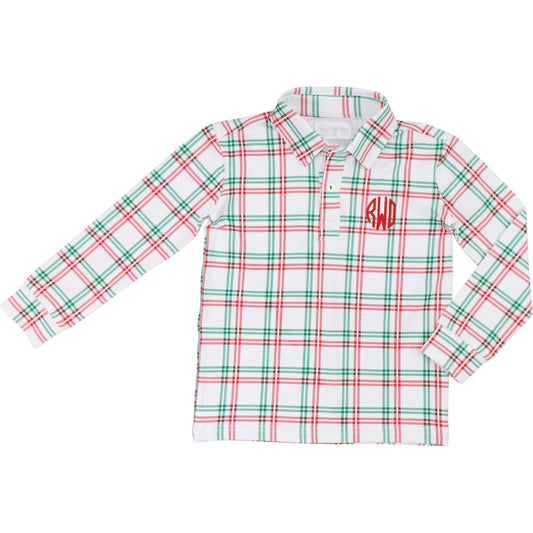 Red And Green Windowpane Check Knit Polo