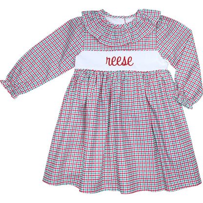 Red And Green Windowpane Insert Dress