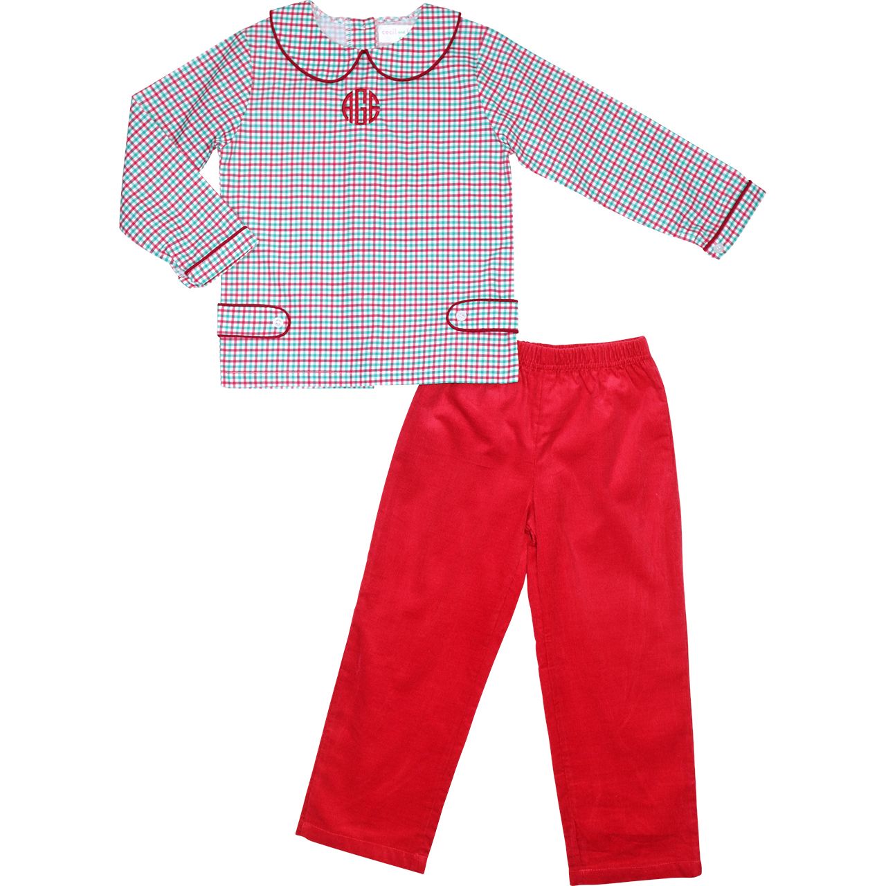 Red And Green Windowpane Pant Set