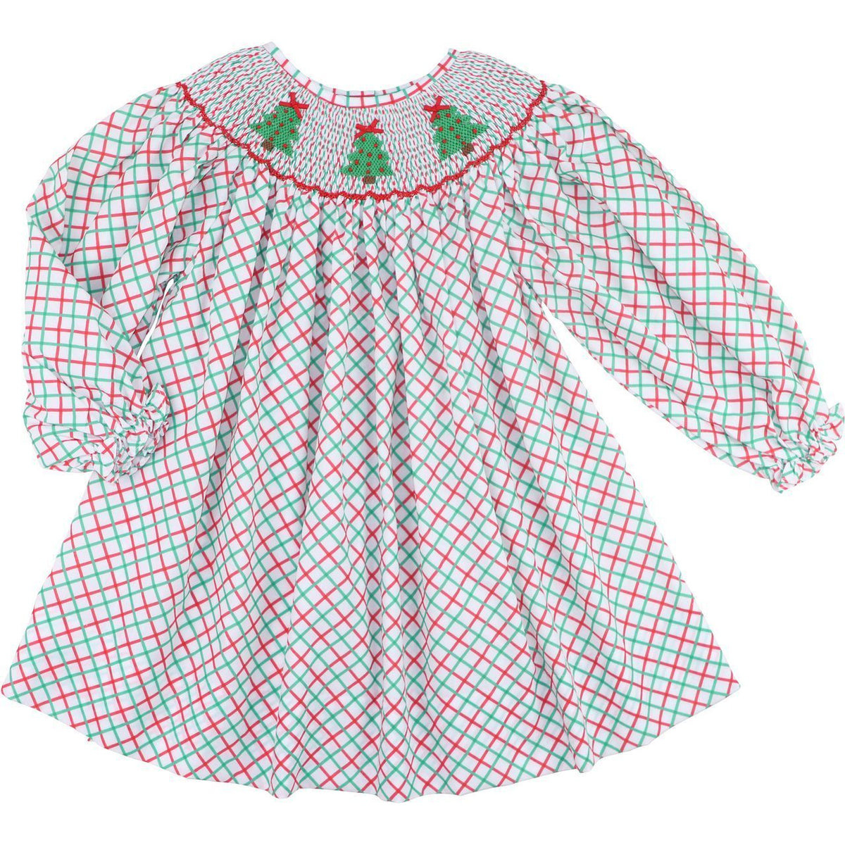 Red And Green Windowpane Smocked Christmas Tree Dress
