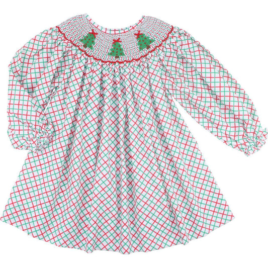 Red And Green Windowpane Smocked Christmas Tree Dress