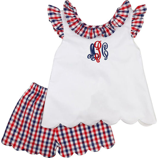 Red And Navy Check Short Set