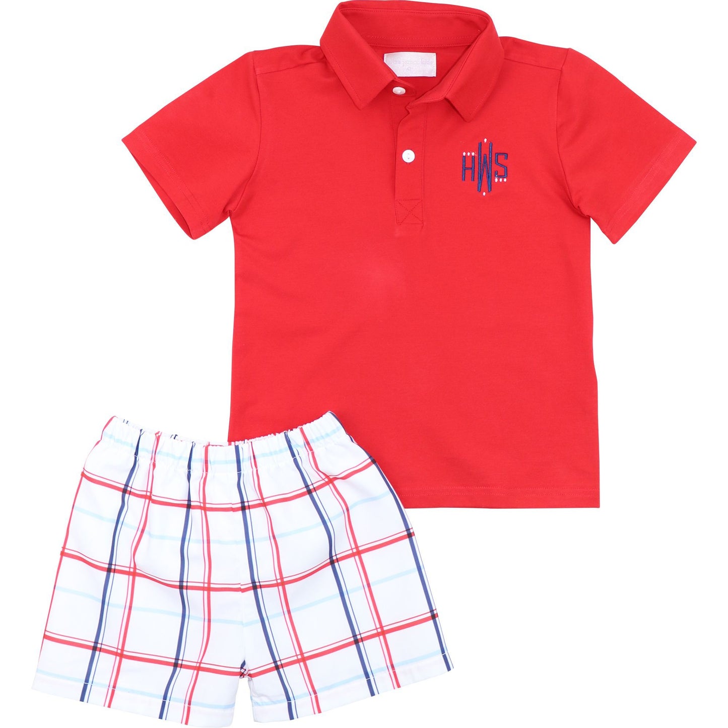 Red And Navy Plaid Polo Short Set