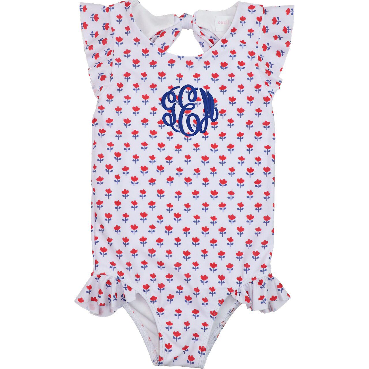 Red And Navy Tulip Print Lycra Swimsuit