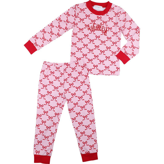 Red And Pink Knit Bow Pajamas