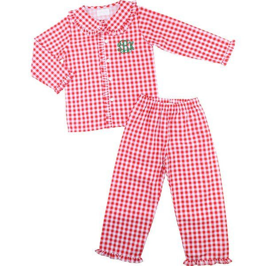 Red And White Check Ruffle Pajamas