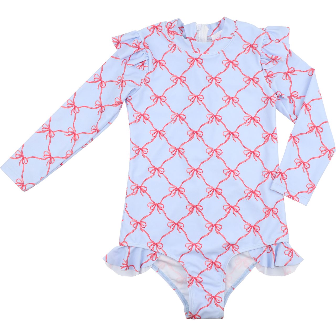 Red Bow Print Long Sleeve Swimsuit