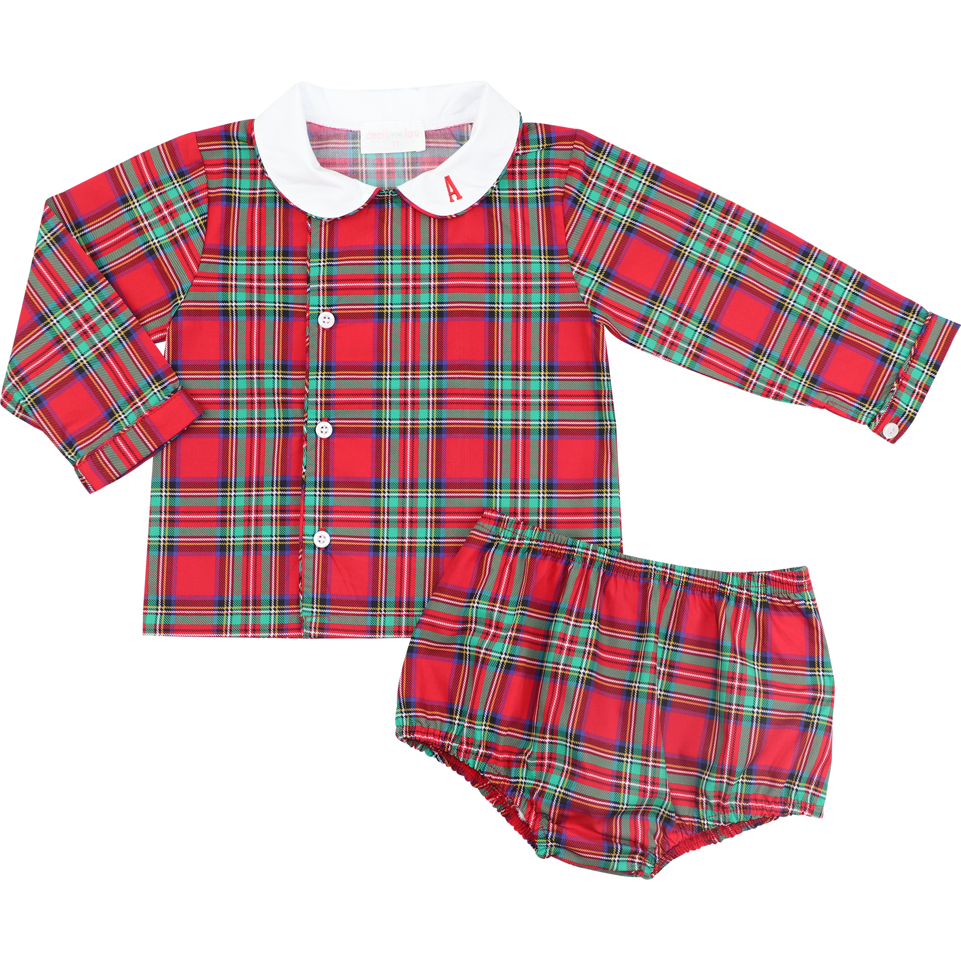 Red Christmas Plaid Diaper Set